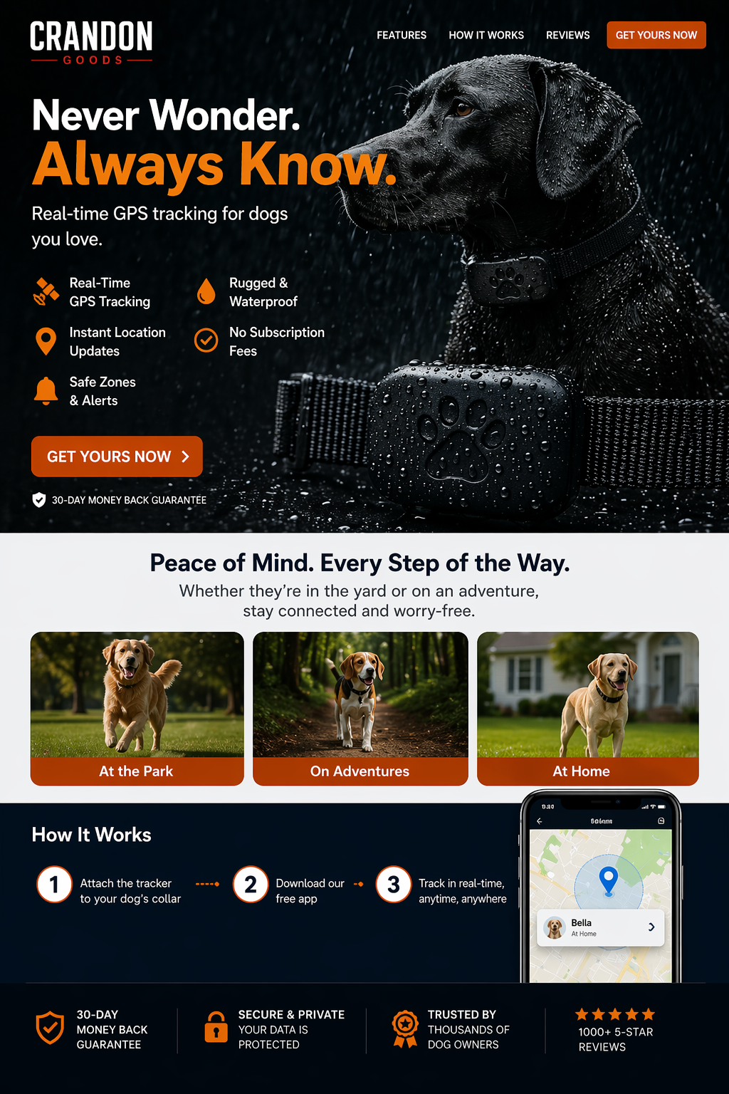 Never Wonder™ Pet GPS Tracker Collar