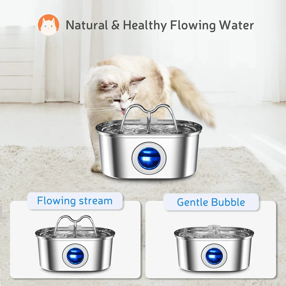 108oz/3.2L Cat Dog Water Stainless Steel Pets Dispenser With LED Light Silent Pump Automatic Fountain For Cat Dog Drinking Bowl
