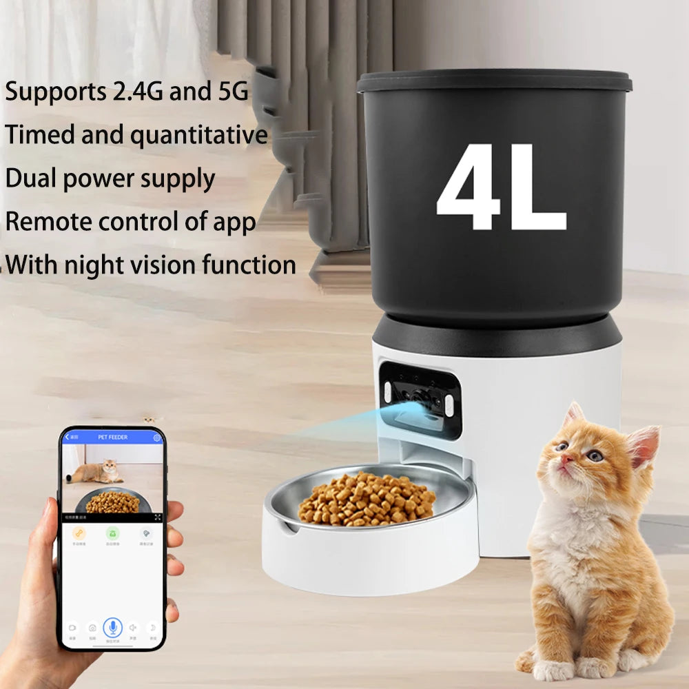 4L Automatic Cat Feeder Pet Smart Cat Food Kibble Dispenser Button Version WiFi Camera Smart Video Auto Feeder Bowl For Cat Dog