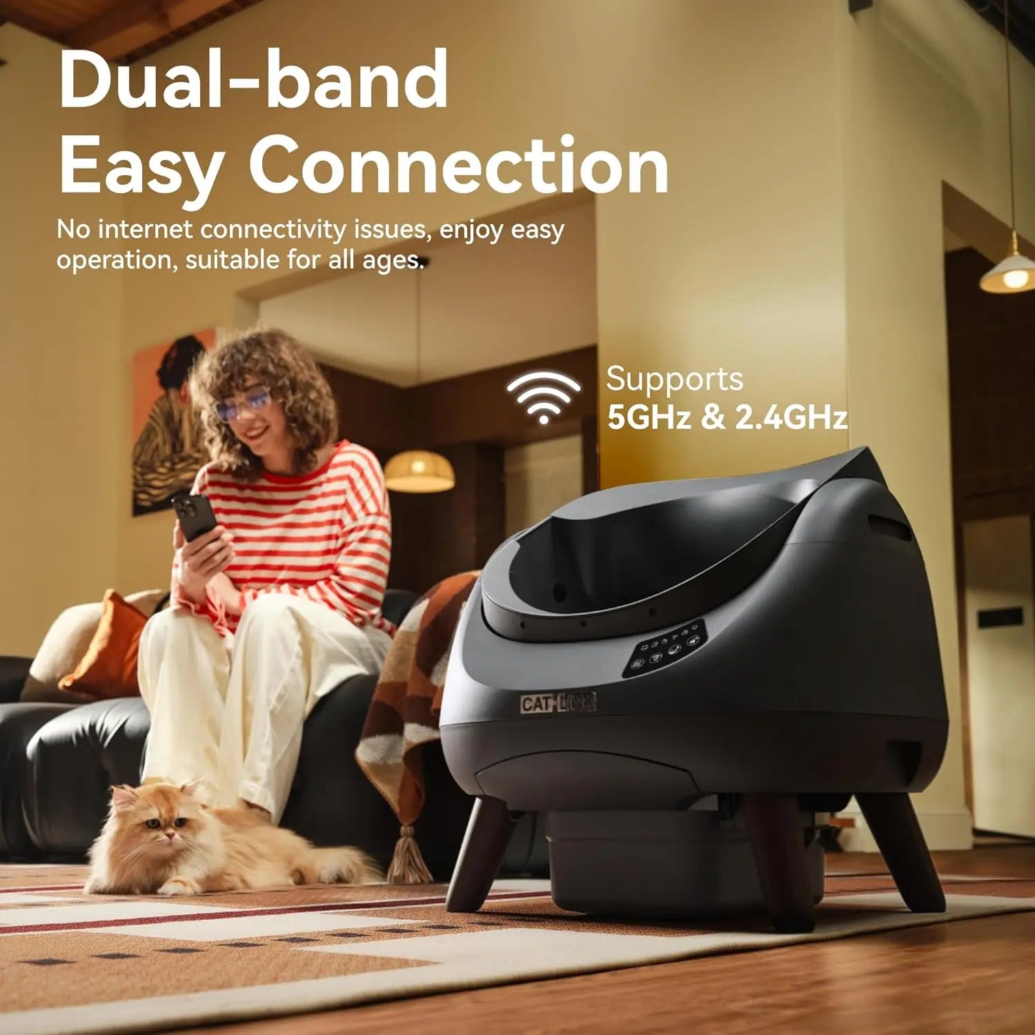 Open-X Automatic Litter Box 5G & 2.4G WiFi, Self Cleaning Cat Litter Box for Single-Cat Household, Health Monitor,, Customized
